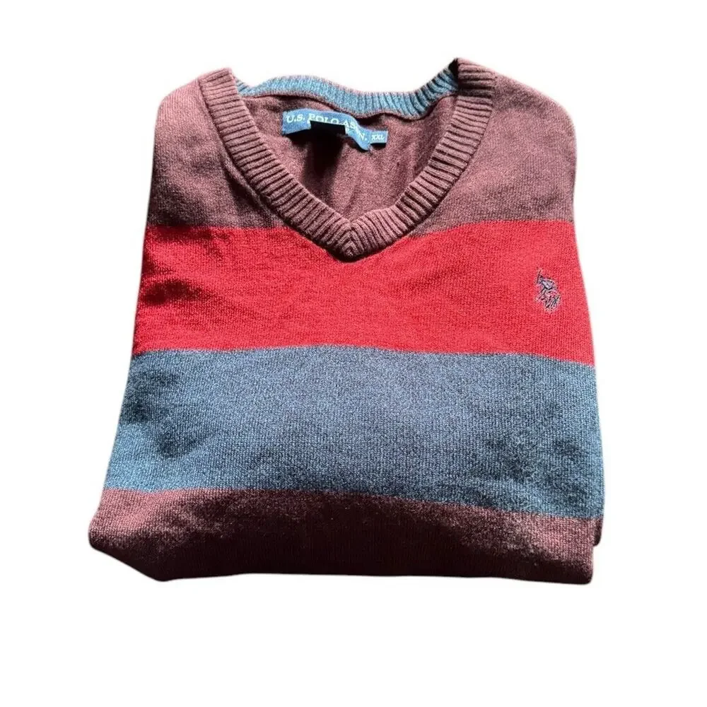U.S. Polo Assn. Sweater Multicolor Pullover Men’s XXL Blue Red Brown Long Sleeve